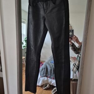 Helmut Lang Black Lamb Skin Moto Black Denim Pants